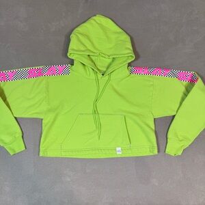 Marek + Richard Crop Hoodie Slay Checkered Long Sleeve Neon Green Size S